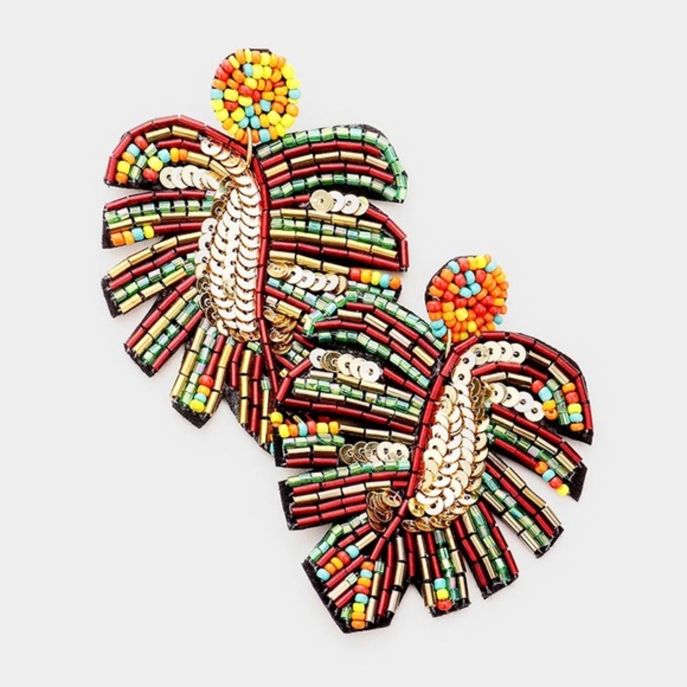 Multi color Beaded leaf dangle felt back fashion earrings